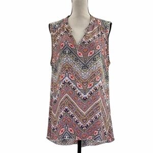 Ldla Printed Split Neck Sleeveless High Low Blouse